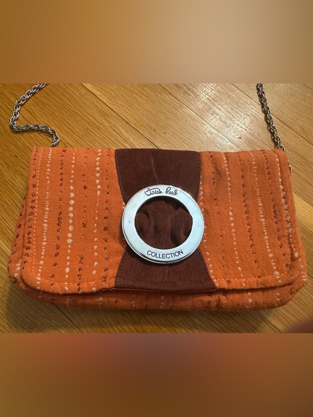 Madison Orange and Brown Crossbody Bag with Chain Strap‎